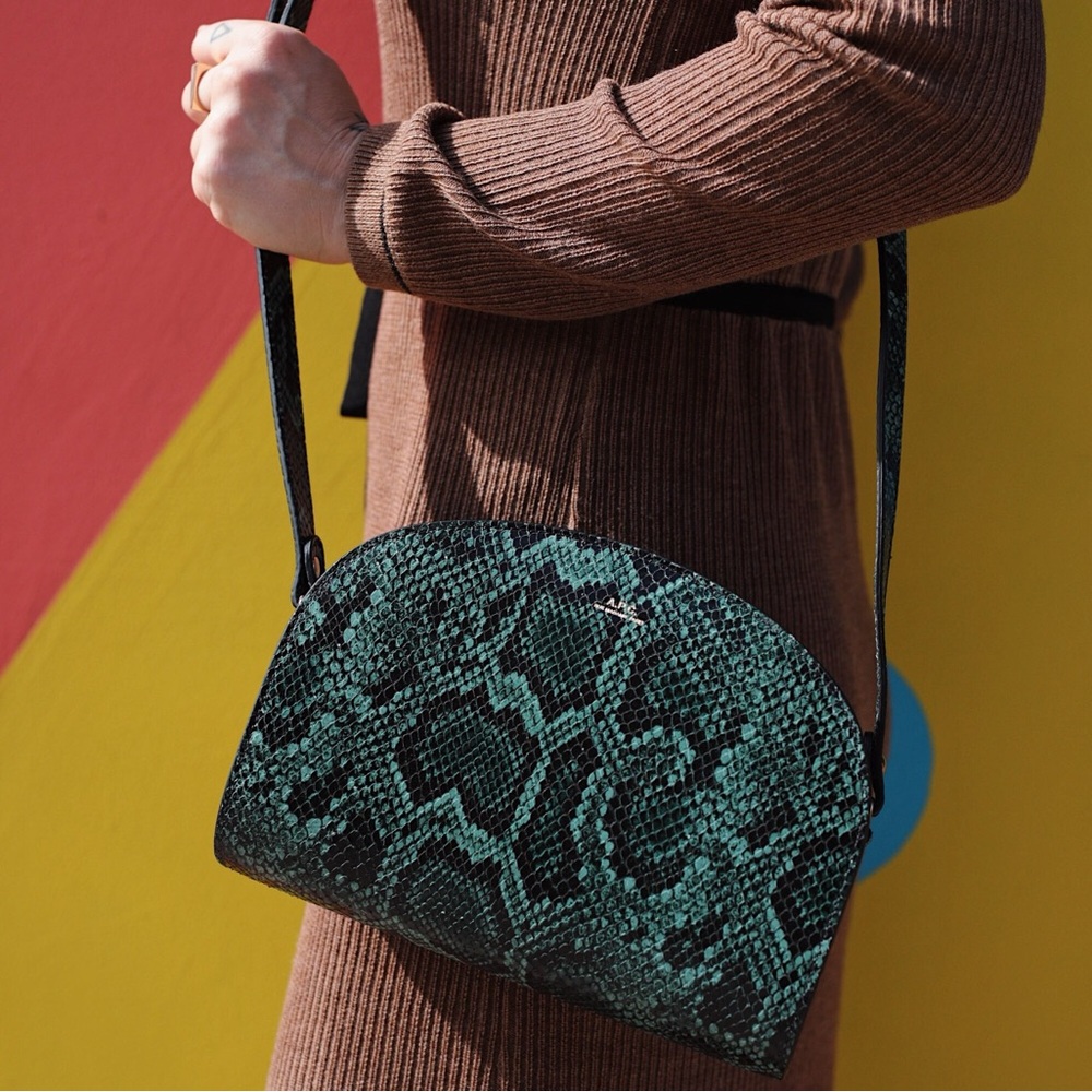 A.P.C. Green Snake Print Half Moon Crossbody Bag